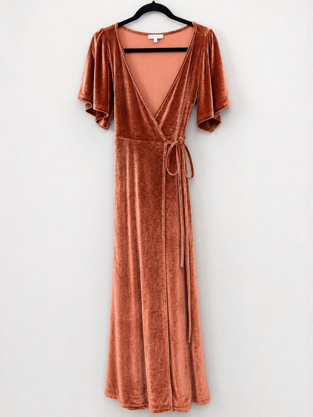 Baltic Born Velvet Wrap Maxi Dress Rose Bronze Flutter Sleeve XS - Picture 1 of 4